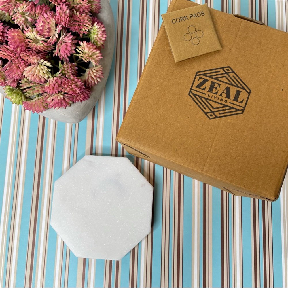Zeal 4pc White Marble Coasters